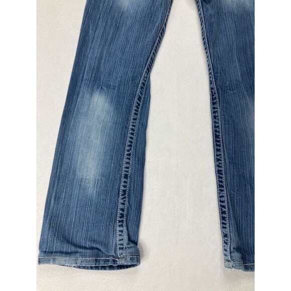 BKE Blue Culture Distressed Y2K Low Rise Bootcut Denim Jean Womens 27 R - Picture 10 of 11